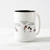 おもしろいな馬及びミニチュア馬の群れの漫画 ツートーンマグカップ (正面右)