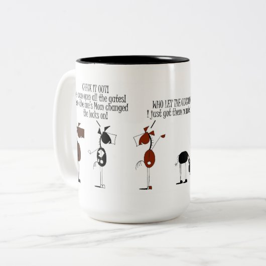 おもしろいな馬及び牛漫画のマグ ツートーンマグカップ (正面左)