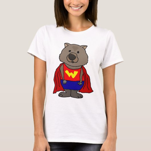 おもしろいな驚異のWombatのスーパーヒーローの漫画の芸術 Tシャツ (正面)
