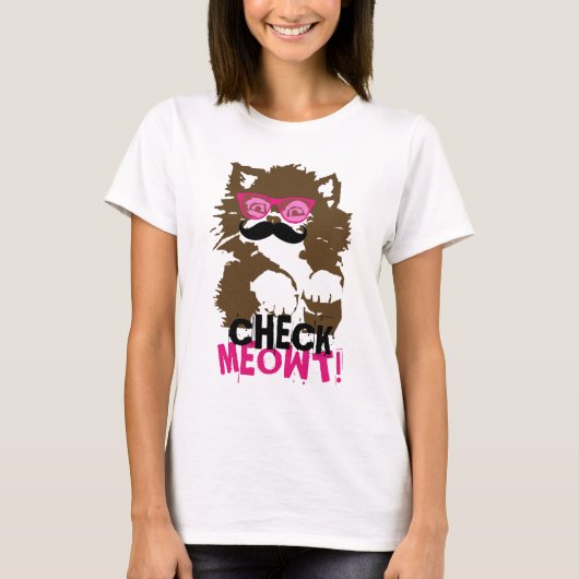 おもしろいな髭のサングラスの点検Meowt! Tシャツ (正面)