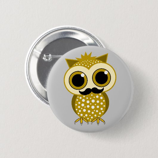 おもしろいな髭のフクロウ 缶バッジ (正面&裏面)