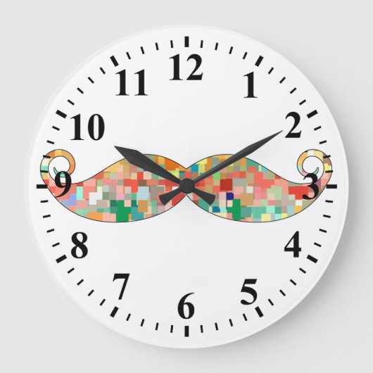 おもしろいな髭のモザイク模様 ラージ壁時計 (正面)