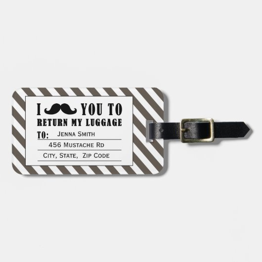 おもしろいな髭の荷物のラベル%PIPE%の暗灰色のストライプ ラゲッジタグ (正面横)