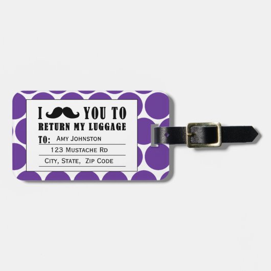 おもしろいな髭の荷物のラベル%PIPE%の紫色の点 ラゲッジタグ (正面横)