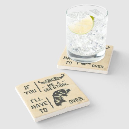 おもしろいな髭の質問マレットの冗談のしゃれ ストーンコースター (横)