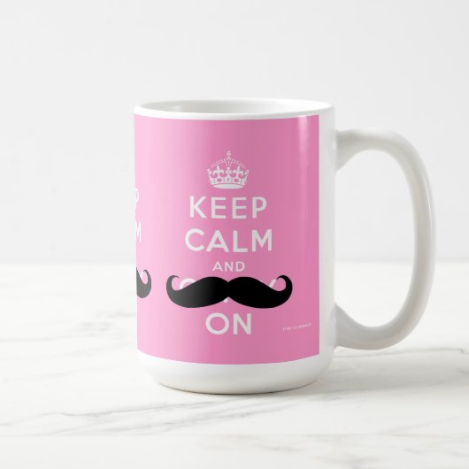 おもしろいな髭のKeep Calm and Carry On |のピンク コーヒーマグカップ (右)