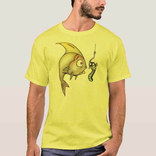 おもしろいな魚およびみみず Tシャツ (正面)
