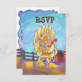 おもしろいな鶏のパーティーの中心RSVP 出欠カード (正面/裏面)