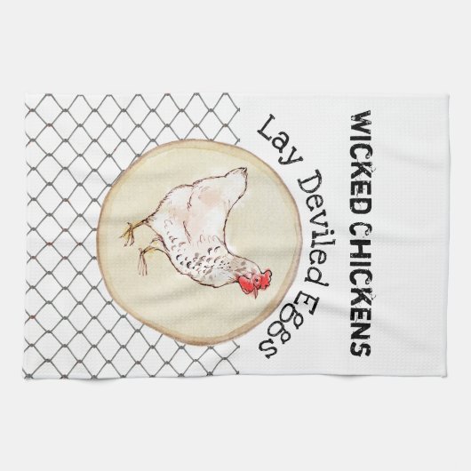 おもしろいな鶏の卵のノベルティの素朴なぼろぼろの農家 キッチンタオル (横)