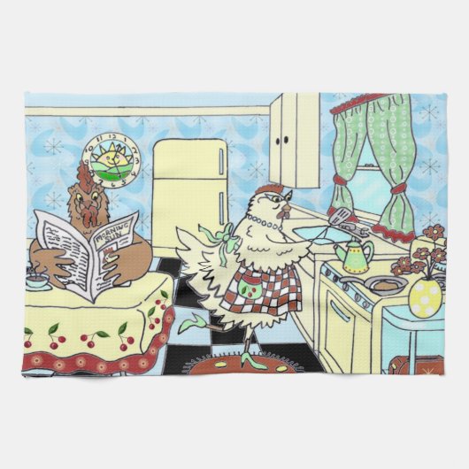 おもしろいな鶏の台所タオル キッチンタオル (横)