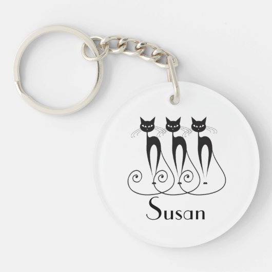 おもしろいな黒猫のシルエット キーホルダー (正面)