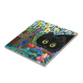 おもしろいな黒猫の妖精の庭のコテージ タイル (側面)