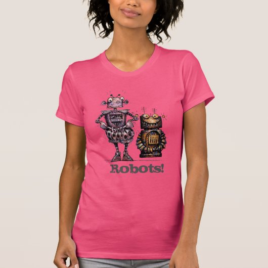 おもしろいな2台のかわいいロボット Tシャツ (正面)