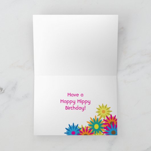 おもしろいな60年代のフラワーパワーの幸せで腰回りが大きな誕生日 カード (内部)