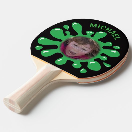 おもしろいな（ばちゃばちゃ）跳ねるのぴしゃぴしゃという音の緑のべたつく物の名前をカスタムするの写真 卓球ラケット (正面アングル)