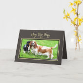 おもしろいな"父の日カード" W/Bassetの子犬及び大人 カード (黄色い花)