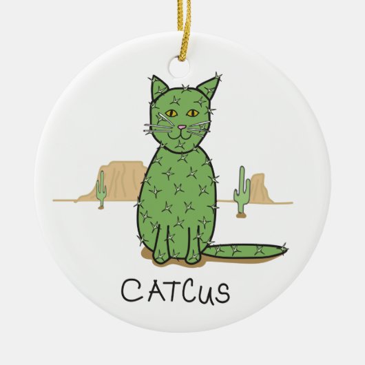 おもしろいな"Catcus"のサボテンのスケッチ セラミックオーナメント (正面)