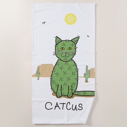 おもしろいな"Catcus"のサボテンのスケッチ ビーチタオル (正面)