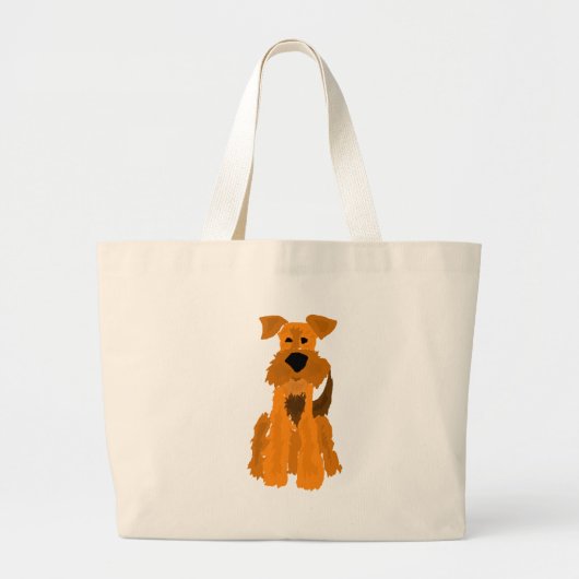 おもしろいなAiredaleテリア犬の芸術 ラージトートバッグ (正面)