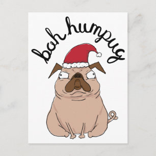 おもしろいなBah Humpugサンタのパグのクリスマスの郵便はがき シーズンポストカード