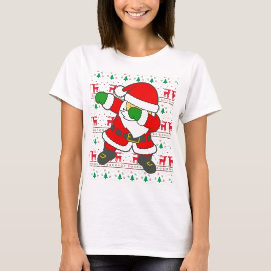 おもしろいなDabbinサンタのクリスマスの袖のワイシャツ。 Tシャツ (正面)