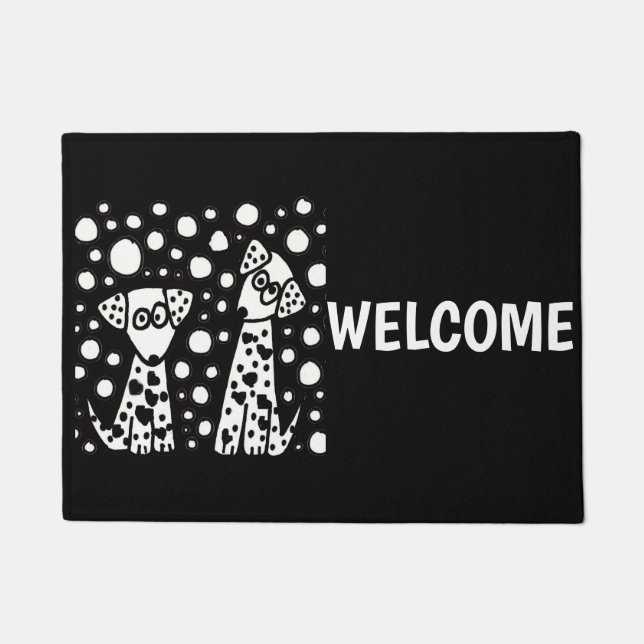 おもしろいなDalmatian犬および点の抽象芸術 ドアマット (正面)