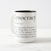 おもしろいなGynocracy定義及び男女同権主義の握りこぶし ツートーンマグカップ (正面左)