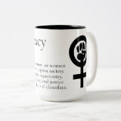 おもしろいなGynocracy定義及び男女同権主義の握りこぶし ツートーンマグカップ (正面右)