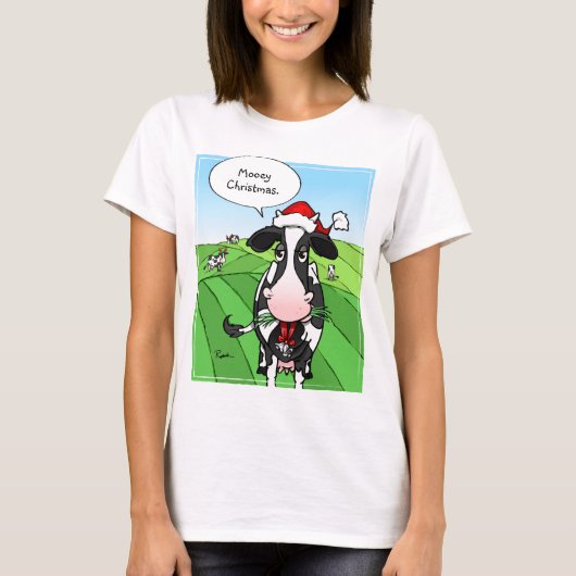 おもしろいなMooeyのクリスマス牛Tシャツ Tシャツ (正面)