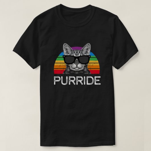 おもしろいなPurride猫のゲイプライド月の虹のレトロ Tシャツ (デザイン正面)