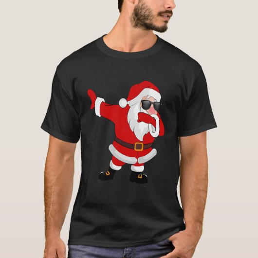 おもしろいなSunglassのクリスマスの軽く押えるサンタ Tシャツ (正面)