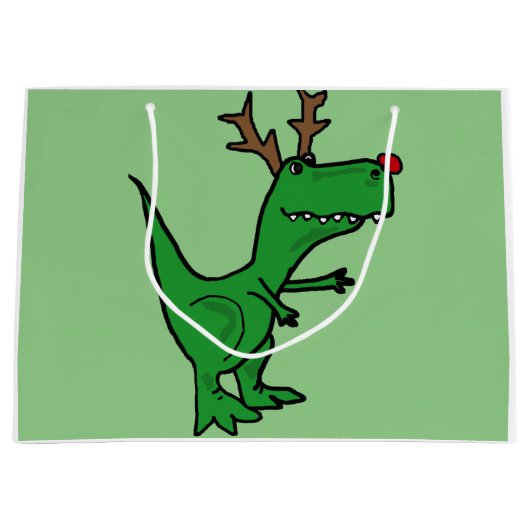 おもしろいなTレックスの恐竜のクリスマスのトナカイ ラージペーパーバッグ (正面)