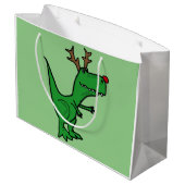 おもしろいなTレックスの恐竜のクリスマスのトナカイ ラージペーパーバッグ (裏面アングル)
