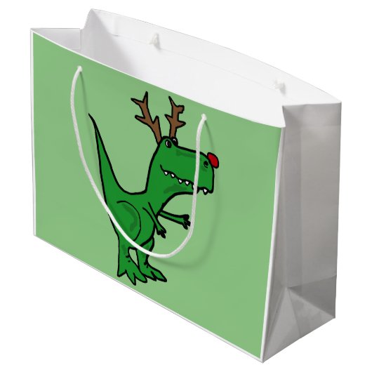 おもしろいなTレックスの恐竜のクリスマスのトナカイ ラージペーパーバッグ (裏面アングル)