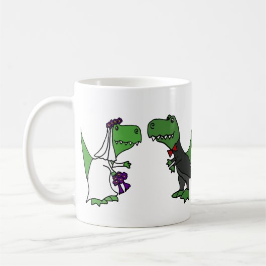 おもしろいなTレックスの恐竜の新郎新婦の結婚式の芸術 コーヒーマグカップ (左)