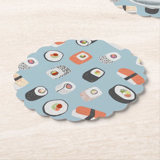 おもしろいにぎり転が巻き日本の食品パターン ペーパーコースター (アングル)