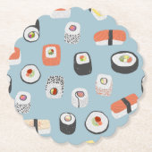おもしろいにぎり転が巻き日本の食品パターン ペーパーコースター (正面)
