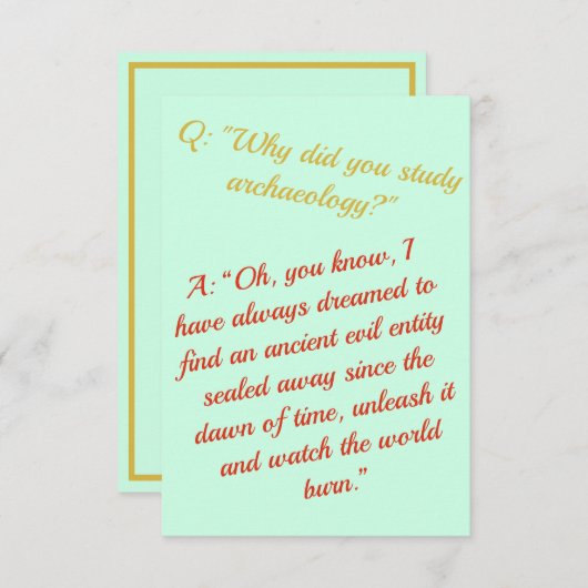 "おもしろいになります考古学者は、破壊します世界"を カード (正面/裏面)