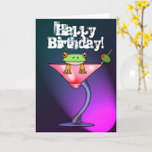 おもしろいによって飲まれるカエルのハッピーバースデーカード カード (黄色い花)