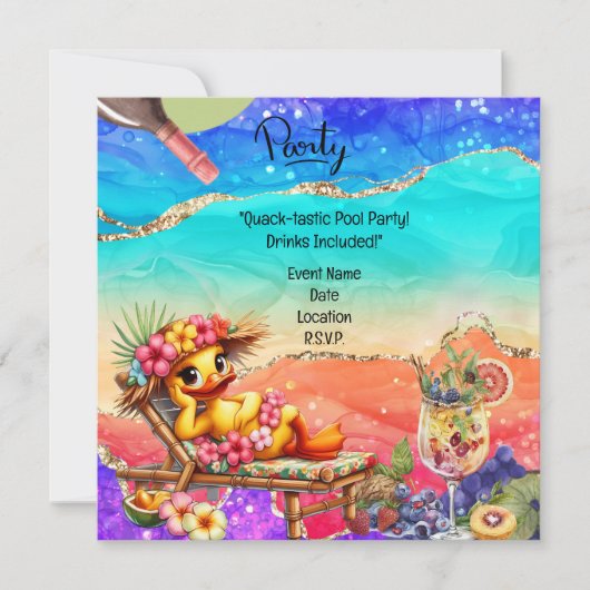 「おもしろいにスプラッシュ：ドリンクとダックプールパーティー!」 招待状 (正面)