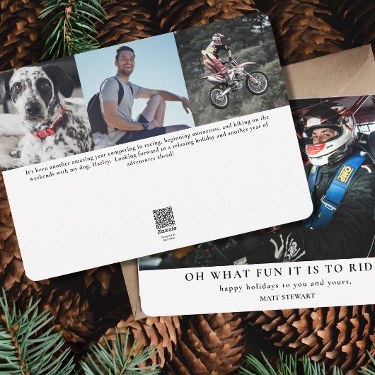 おもしろいに乗るレースカーの運転手クリスマスフォトカード シーズンカード