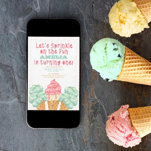 おもしろいに振りかけるアイスクリーム1stバースデーフォト 招待状