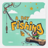 おもしろいに満ちた魚釣り冒険の日 スクエアシール (正面)