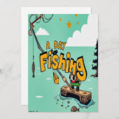 おもしろいに満ちた魚釣り冒険の日 招待状 (正面/裏面)