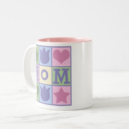 おもしろいのお母さんのキルトはピンクのツートーンマグを平方します ツートーンマグカップ (正面左)