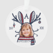 おもしろいのお祝いの赤い格子縞の冬のバニーのキャラクターの写真 オーナメント (正面)