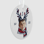 おもしろいのお祝いの赤い格子縞の白くまのキャラクターの写真 オーナメント (正面)