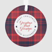 おもしろいのお祝いの赤い格子縞の白くまのキャラクターの写真 オーナメント (裏面)