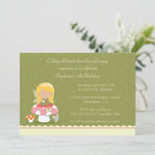 おもしろいのかわいい妖精の女の子の誕生日のパーティの招待状 招待状 (スタンド正面)