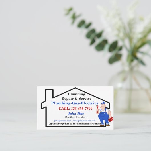 おもしろいのかわいい配管の鉛管工の便利屋 名刺 (スタンド正面)